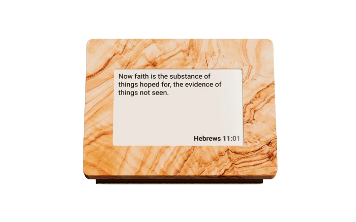 Bible Clock in natural wood, showing Hebrews 11:1